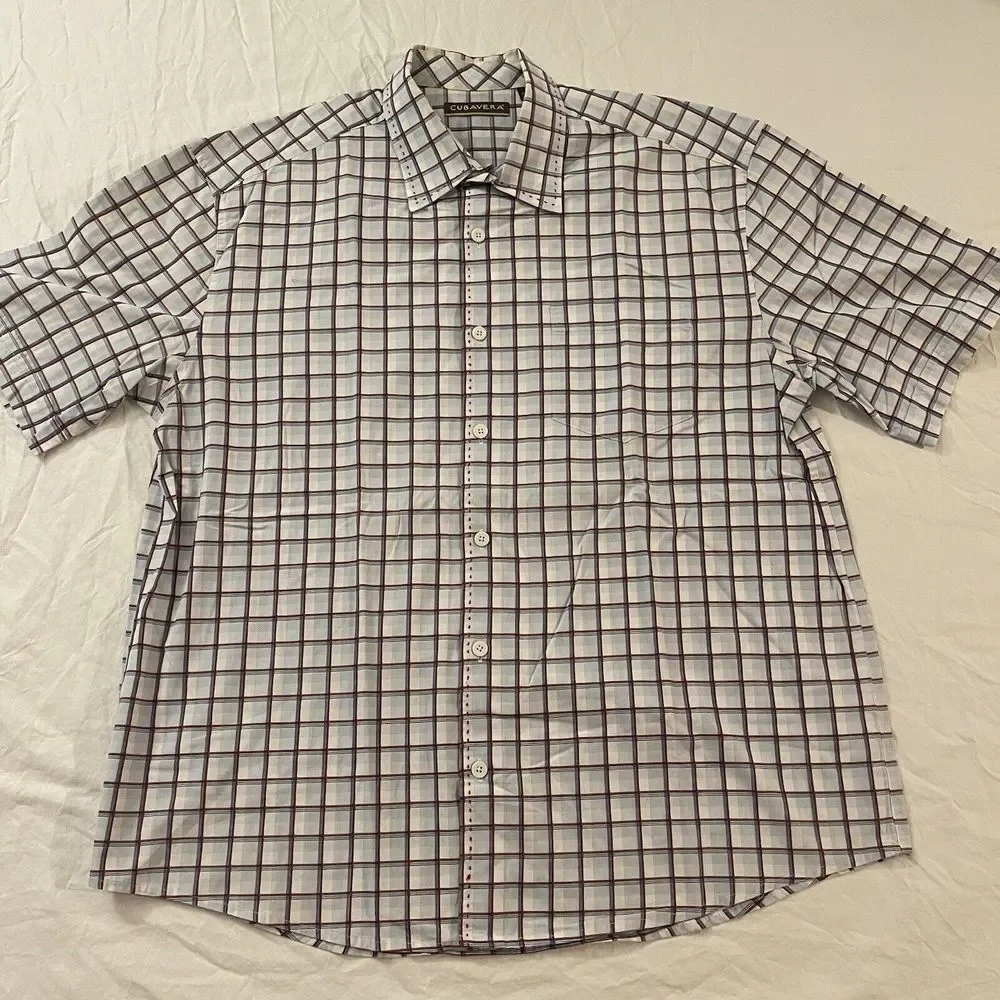 Cubavera Shirt Mens Size XL Plaid Multicolored Button Down Short Sleeve‎ Pockets